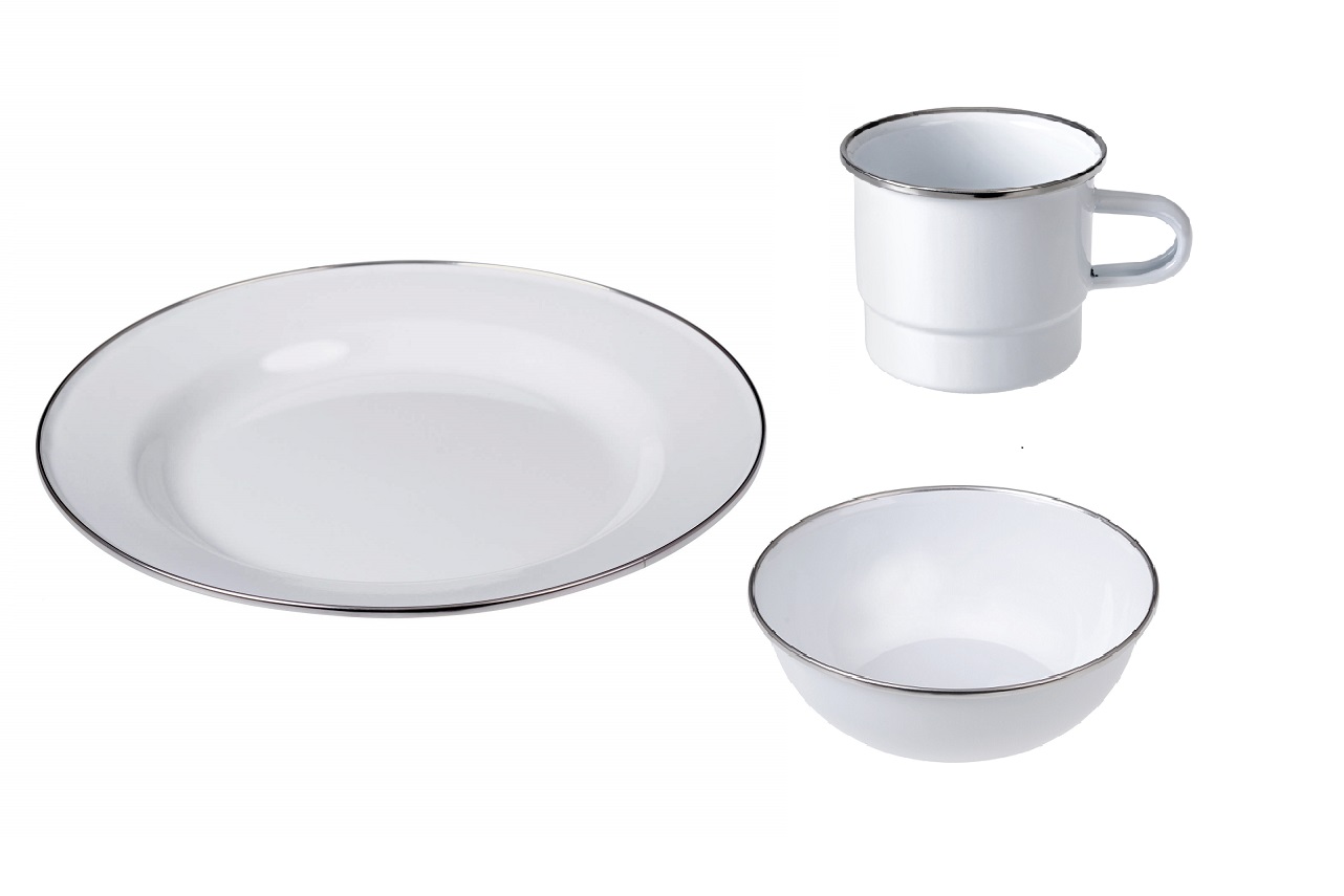 Camping Geschirrset Emaillie weiß von Gräwe